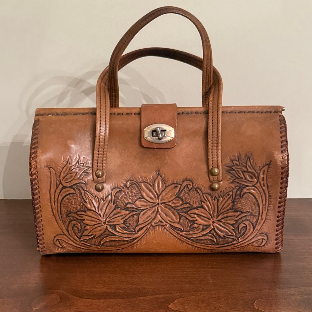 Vintage Tan Floral Satchel
